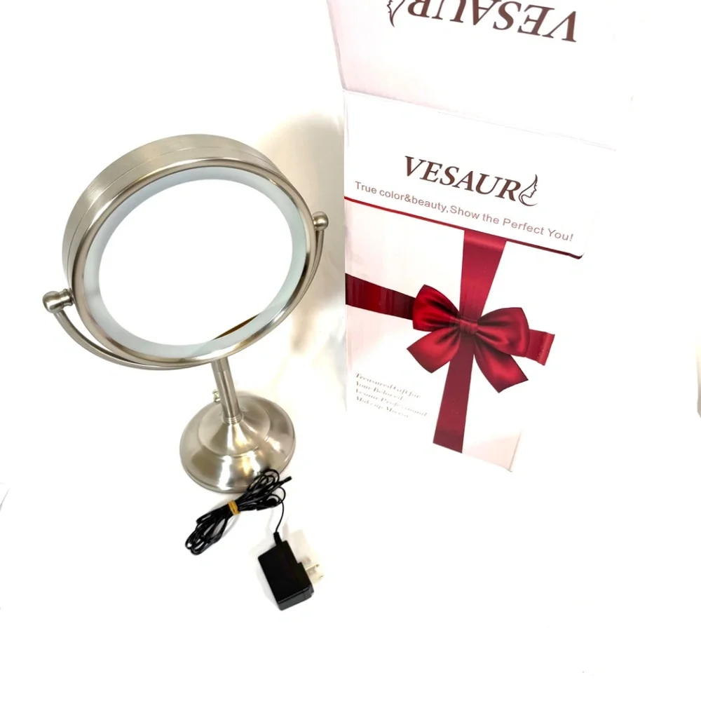 VESAUR Lighted Vanity Mirror with LED Ring, Nickel Finish, Magnifying Makeup Mir